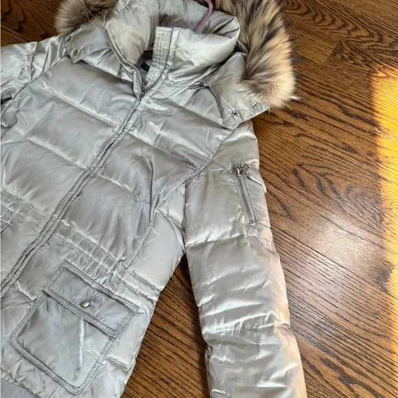 Andrew Marc Silver champaine Puffer Jacket with real Fur Hood down jacket - Picture 3 of 8